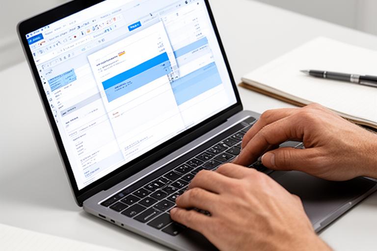 Оператор додає текст у PDF-інвойс на ноутбуці біля робочого столу