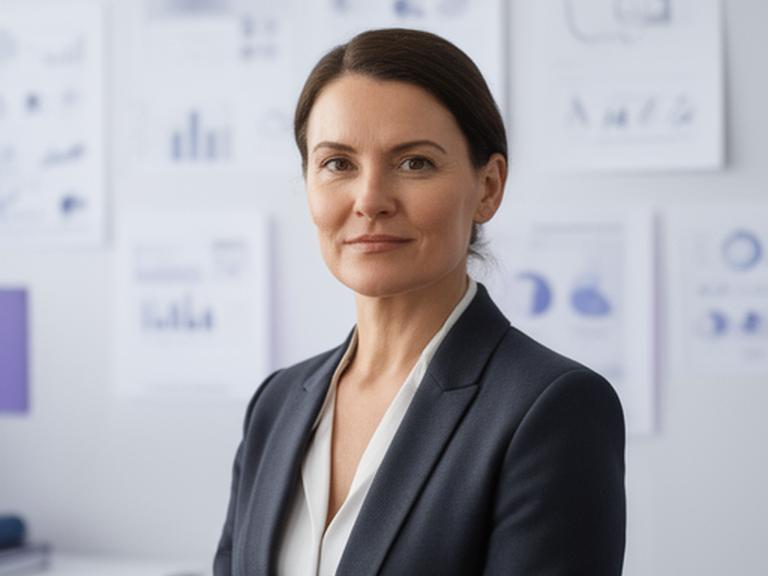 Олена Ковальчук, CEO П.Д. Авраменко, на тлі стіни з планами продукту в київському офісі